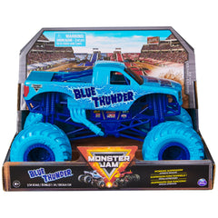 Monster Jam Blue Thunder 1-24 scale die-cast truck with aqua graphics for display and play.
