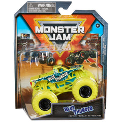 Monster Jam Blue Thunder 1:64 front view die-cast for realistic stunt play.