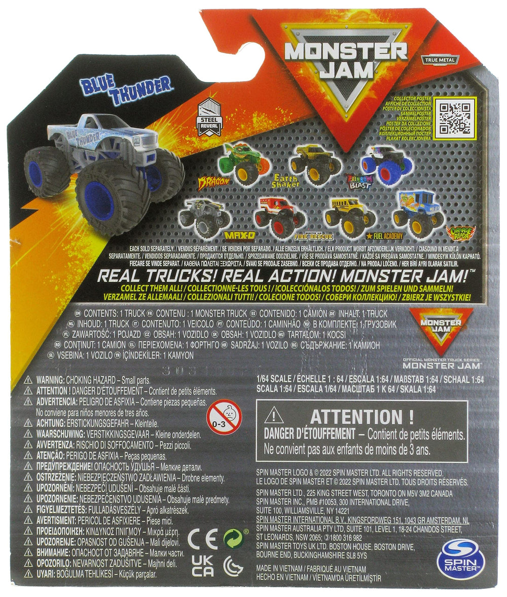 Blue Thunder diecast truck showcases detailed graphics and chassis realism for collectors.