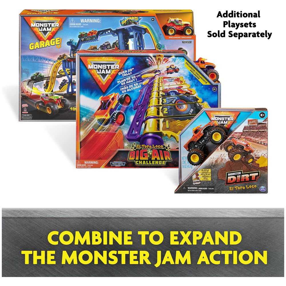 Collectible Monster Jam trucks pair with Grave Digger and El Toro Loco.