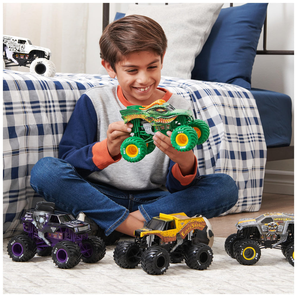 Monster Jam collection display idea featuring 1:24-scale trucks