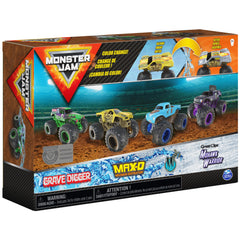 Monster Jam color-change action image showing warm water dunk and color reveal.