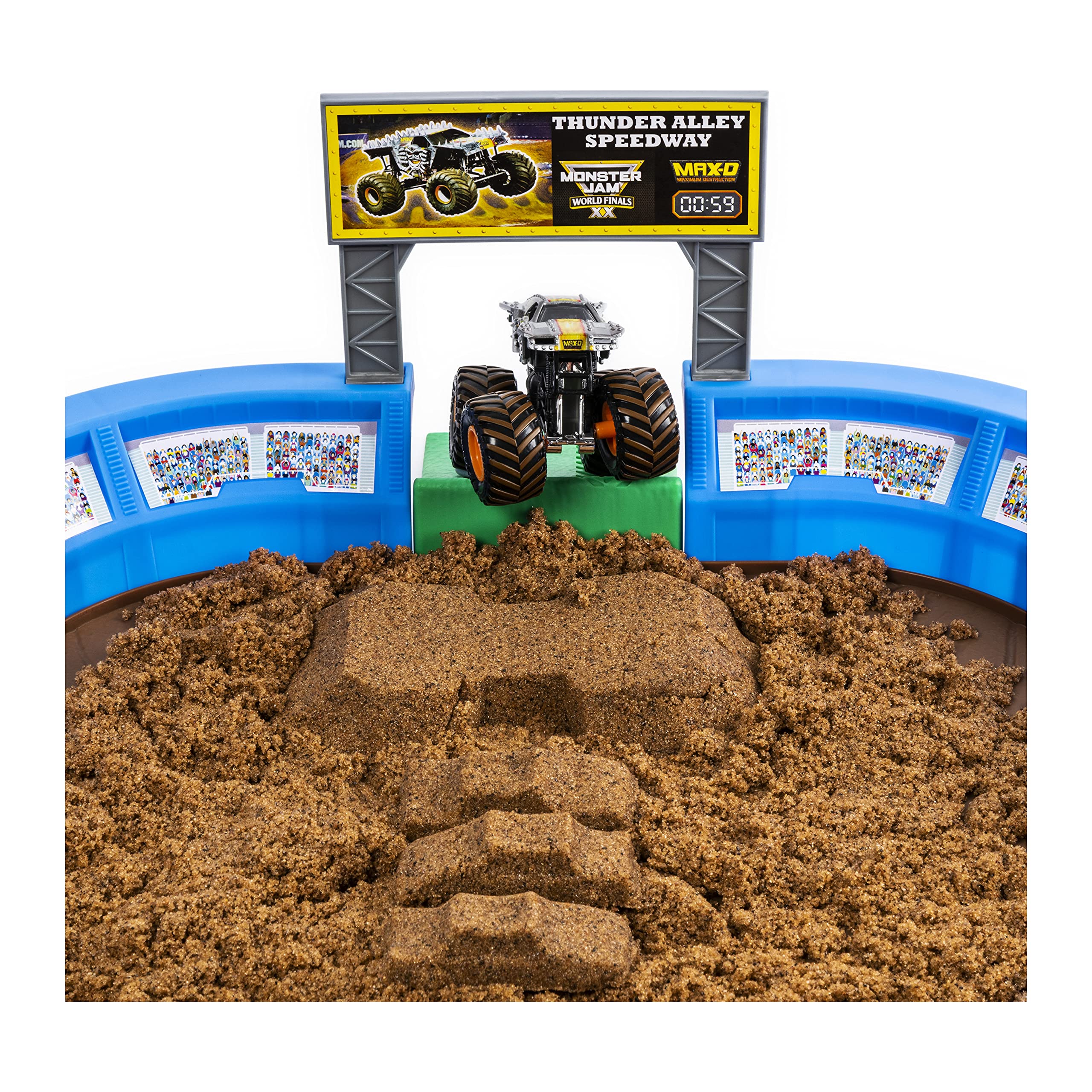 Crushed car mold adds obstacle variety to the course.