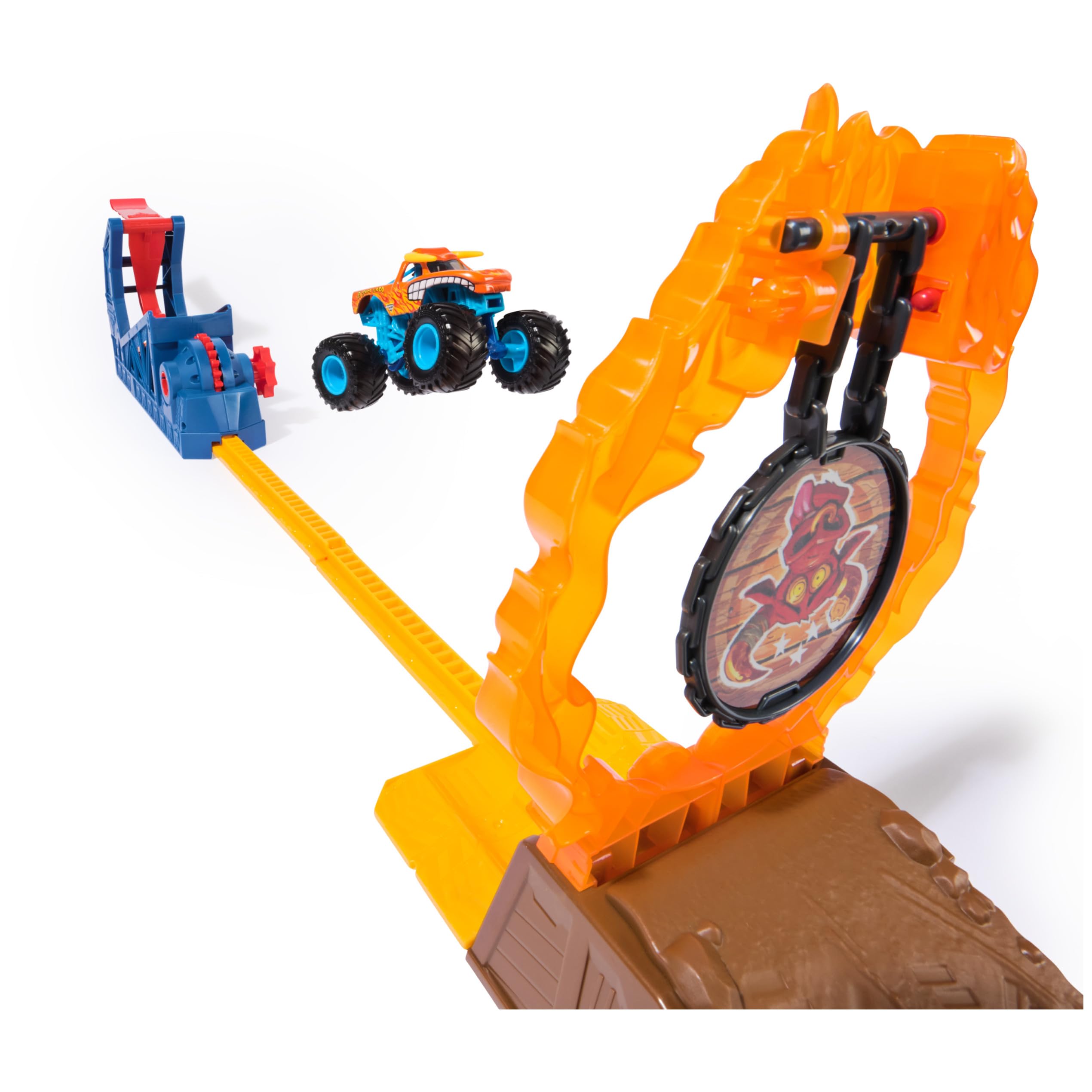 Monster Jam crushed cars layout creates obstacle-filled stunt opportunities.