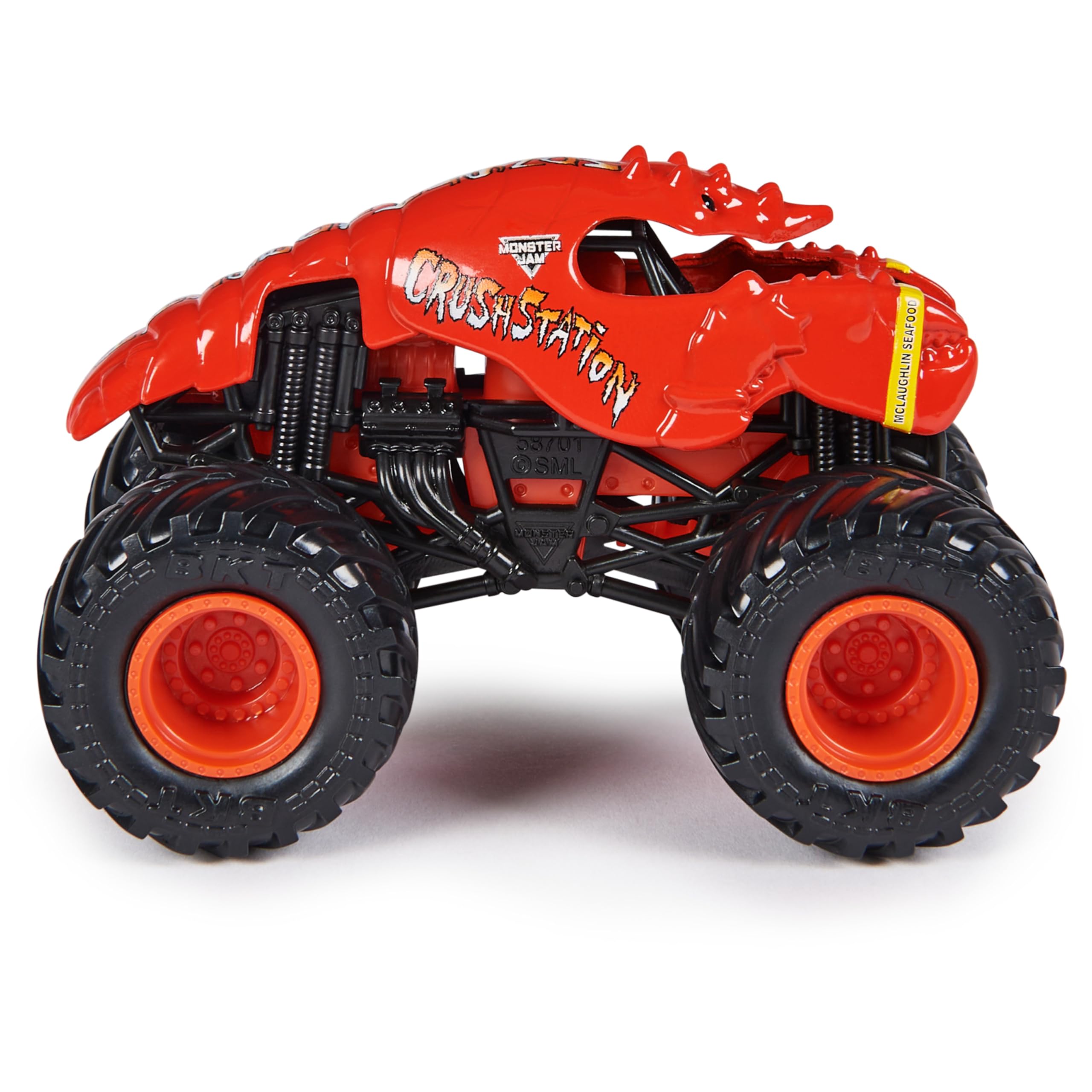 Monster Jam Crushstation die-cast with chrome rims and authentic graphics.