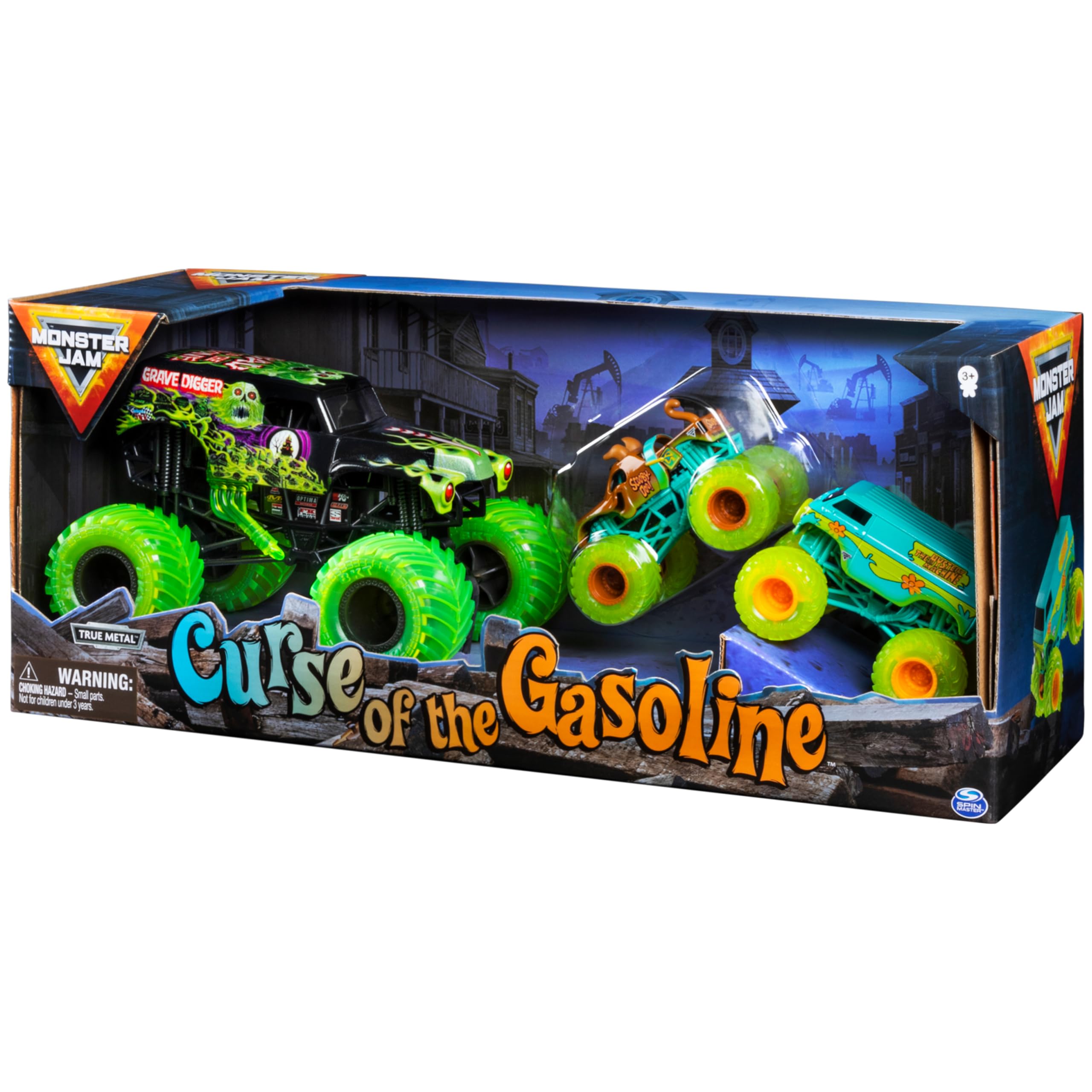 Monster Jam Curse of the Gasoline BKT tires detail adds realism for display and play.
