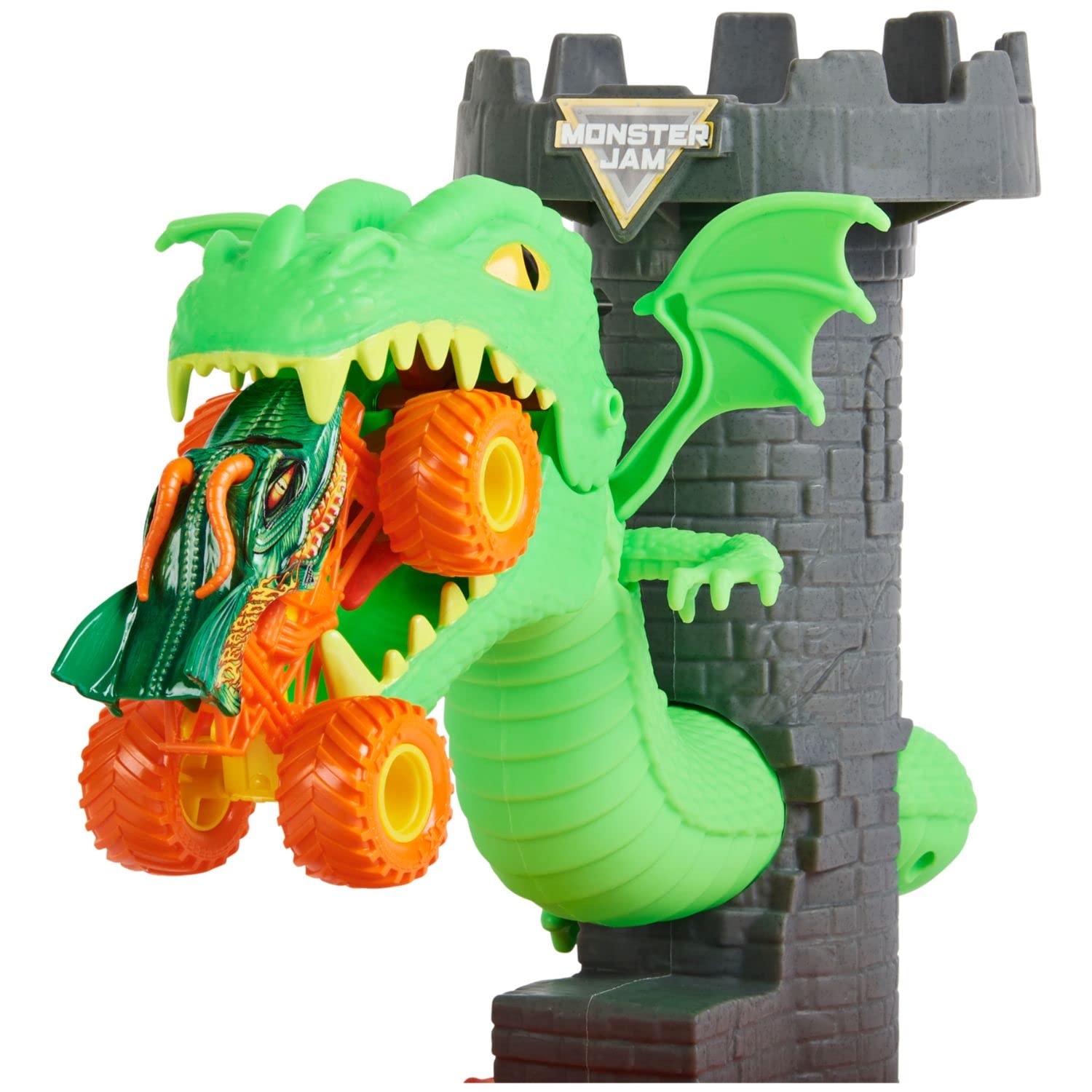 Castle turret landing zone offers a dramatic target for stunts and resets.
