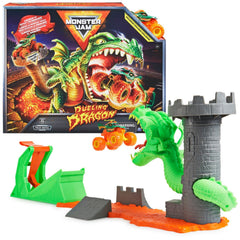 Monster Jam Dueling Dragon Playset dragon head for exciting battles and dramatic stunts.