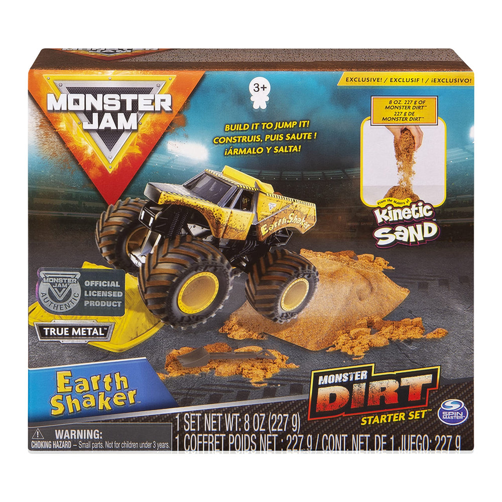 Monster Jam Earth Shaker Starter Set viewed with the truck, dirt, and ramps for realistic play.