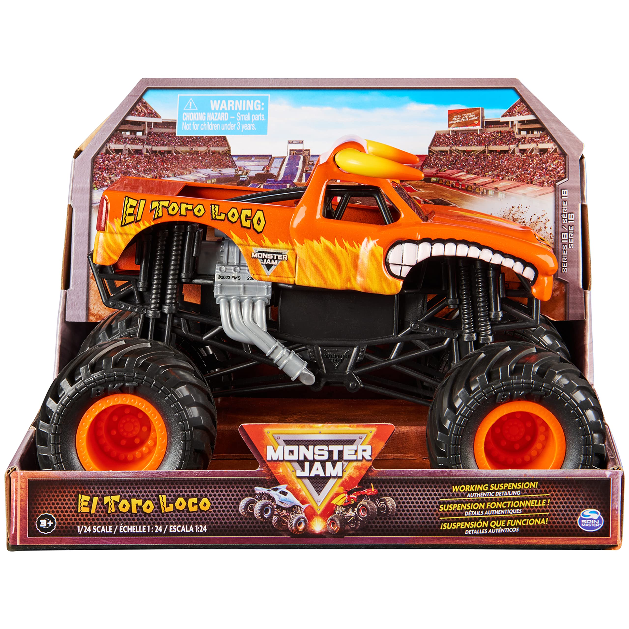 Monster Jam El Toro Loco 1:24-scale die-cast truck with authentic styling.