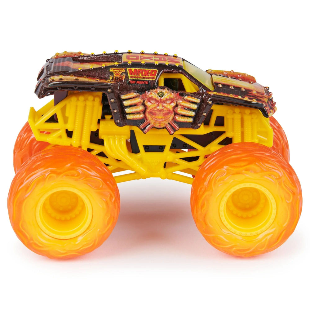 Monster Jam Fire & Ice El Toro Loco side view highlights vibrant finish.