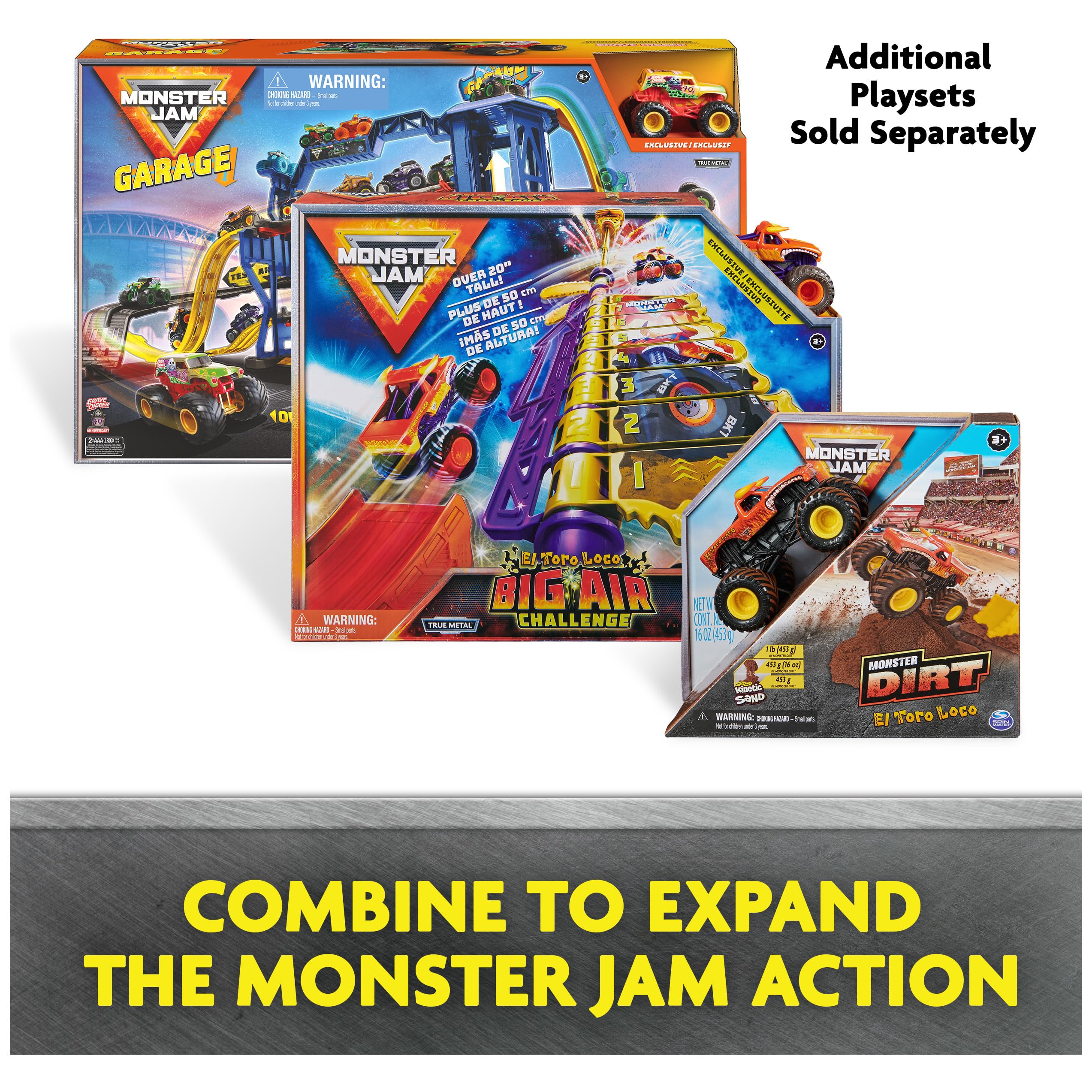 Sturdy Monster Jam Garage with signage for play setup.