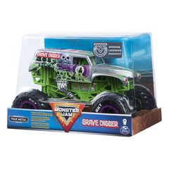 Monster Jam Grave Digger 1:24 side view highlights bold graphics and durable build.