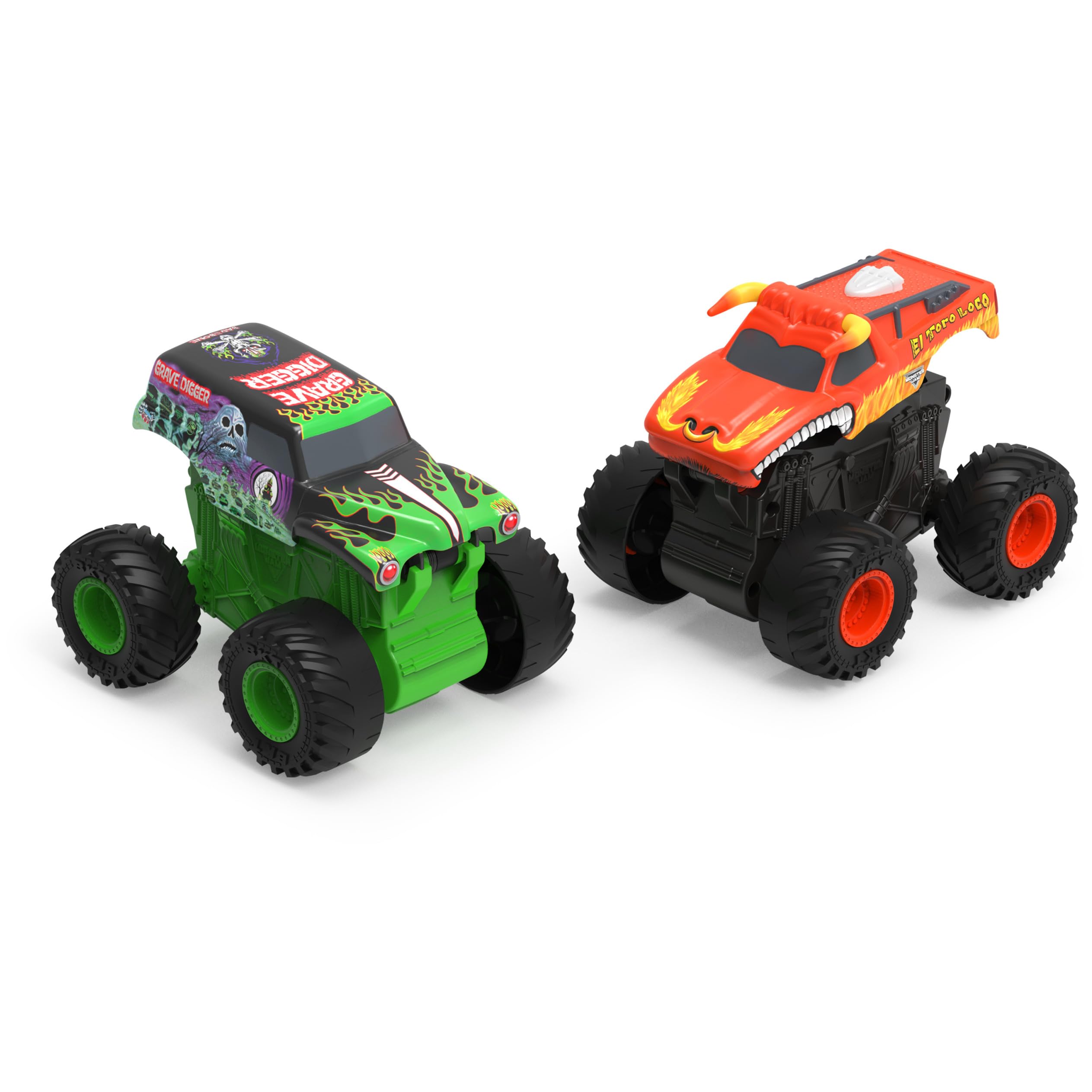 Monster Jam Grave Digger Click and Flip truck performing a front flip for imaginative play