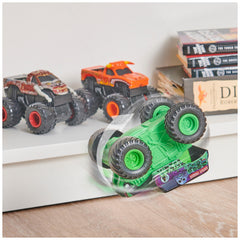 Monster Jam Grave Digger front flip action close-up shows bold colors and decals
