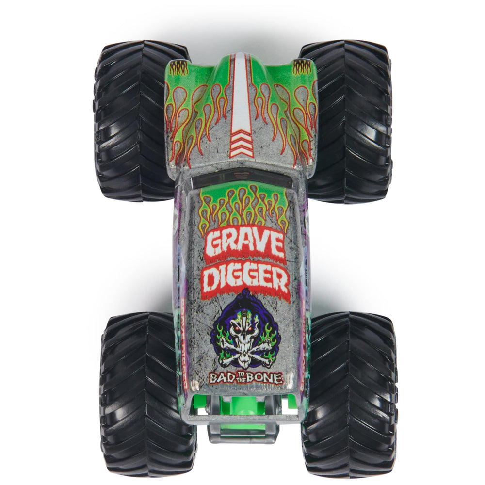 Grave Digger side view showing compact 1:64 scale for display and play