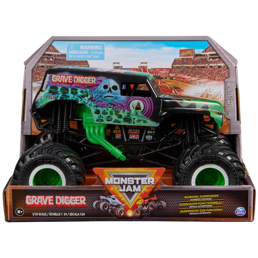 Monster Jam Grave Digger 1:24 scale truck with authentic graphics and die-cast detail.