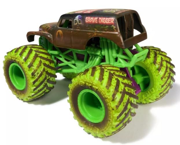 Monster Jam Grave Digger oversized wheels invite big jumps and off-road fun.