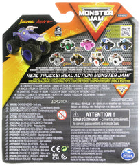 Monster Jam Jurassic Attack 1:64 packaging with QR posters for downloads.