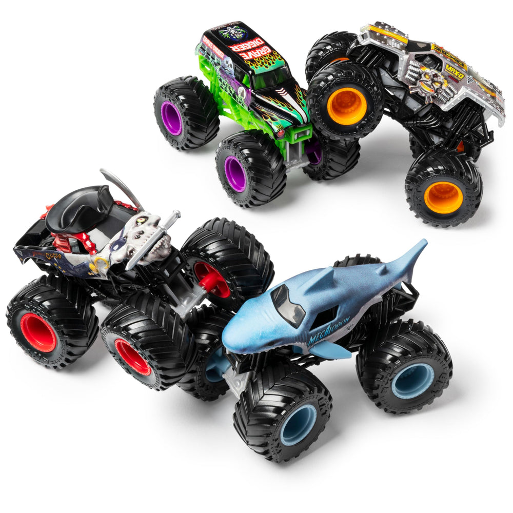 Monster Jam Land vs Sea 1:64 pack side view highlighting authentic detailing