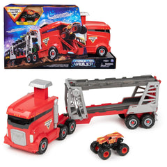 Monster Jam Launch & Go Hauler with exclusive Max-D die-cast truck for authentic play.