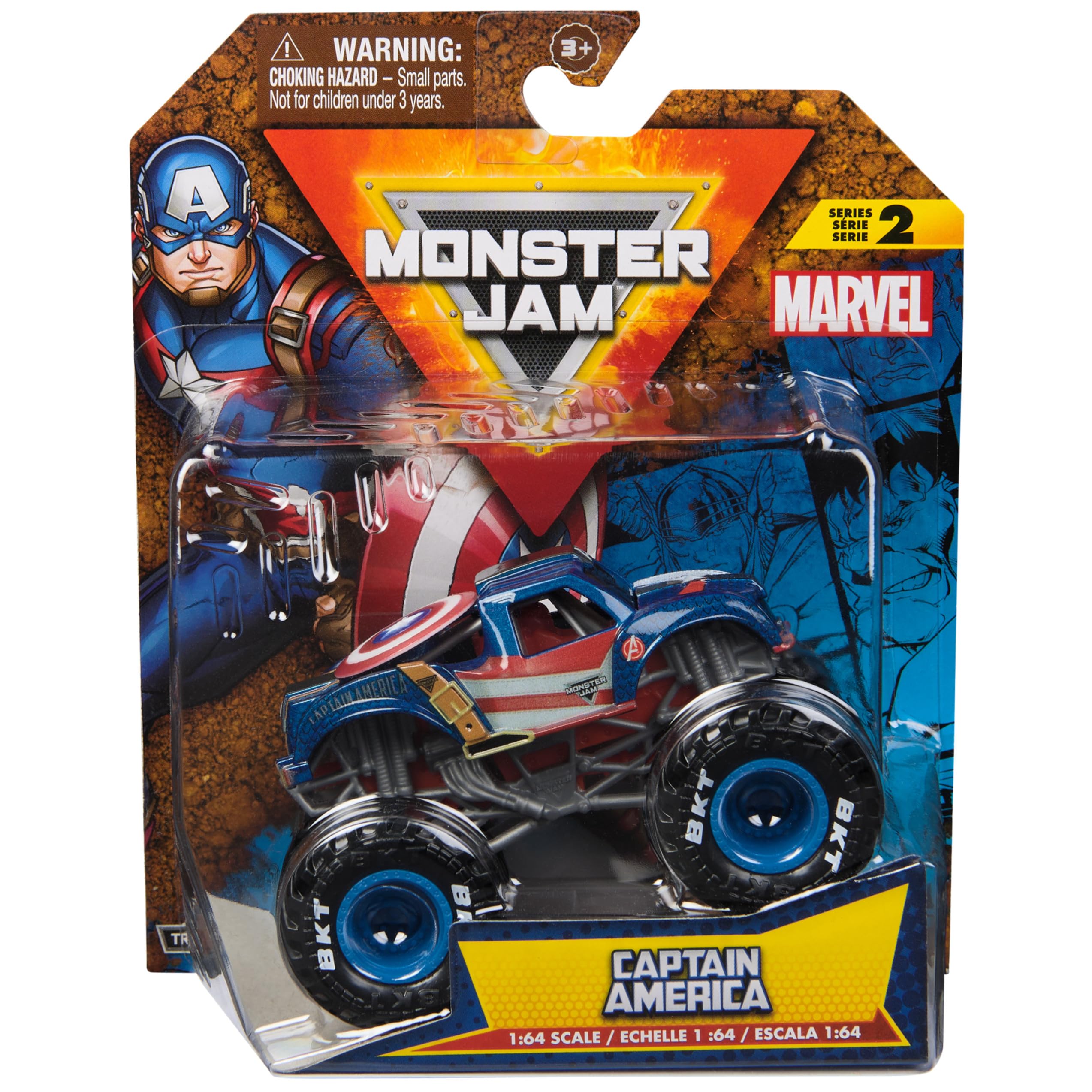 Monster Jam Marvel Captain America 1:64 die-cast truck, bold hero design for play.