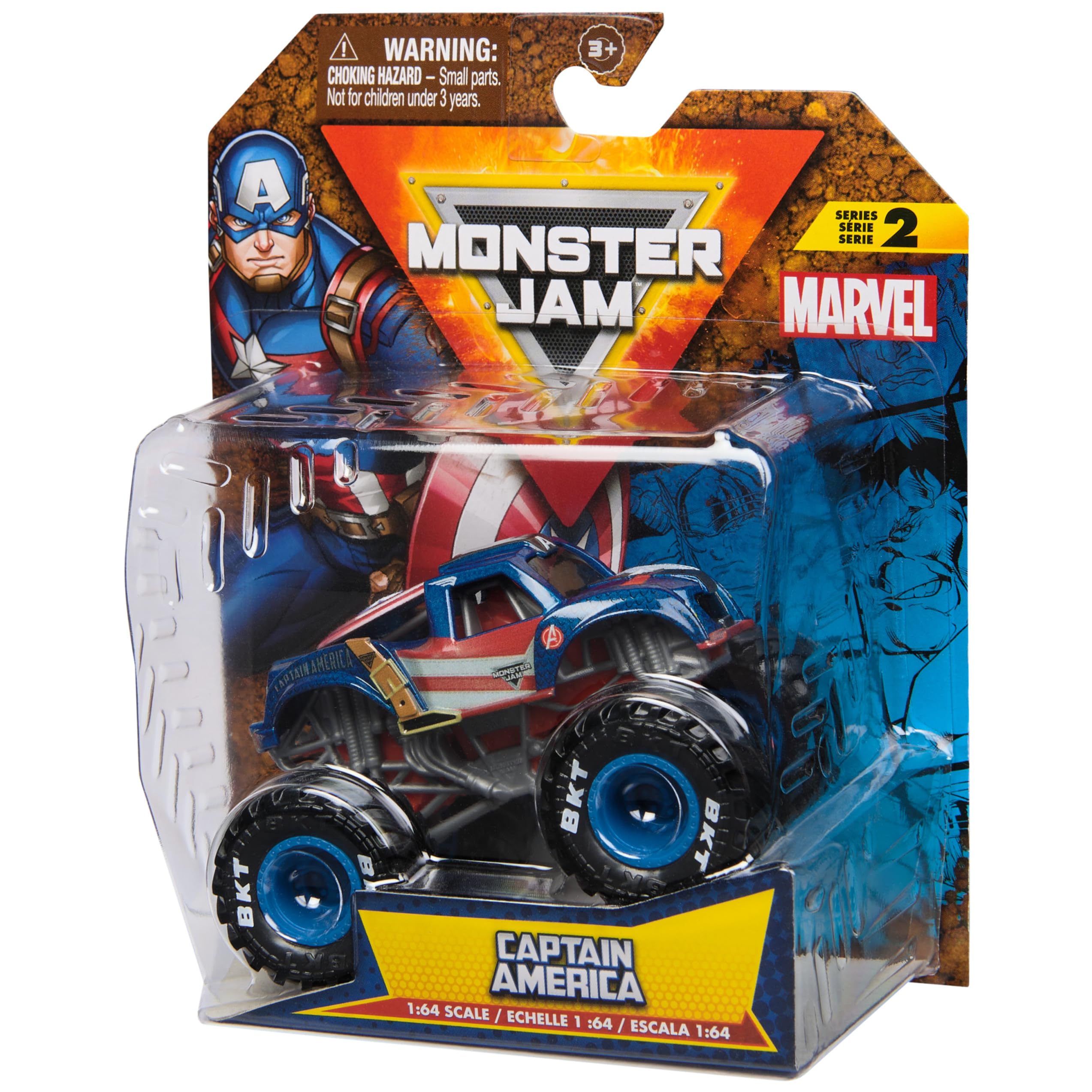 Monster Jam Marvel Captain America display shot for hero shelves.