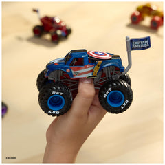 Monster Jam Marvel Captain America front view, vibrant graphics for display.