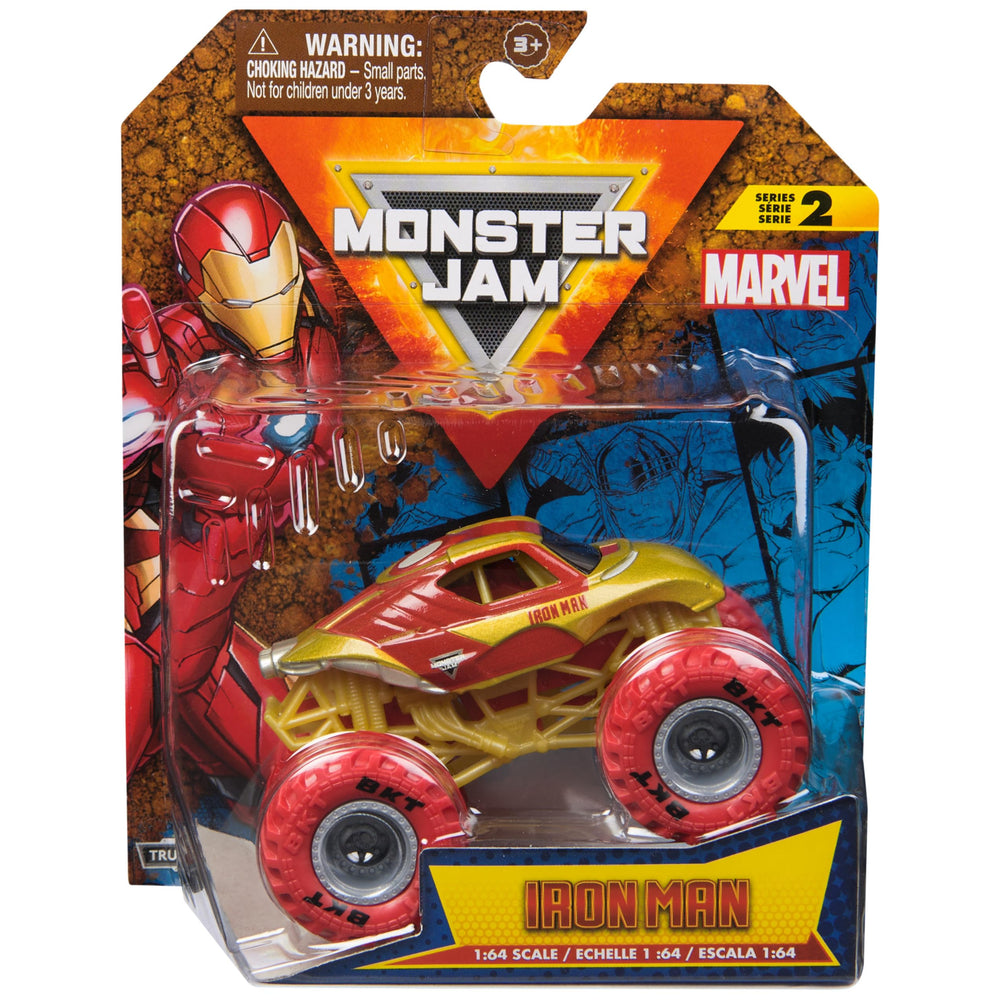 Monster Jam Marvel Iron Man truck front view, ideal for imaginative play and display