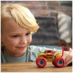 Monster Jam Marvel Iron Man truck rear view, bold decals for action-ready collectibles