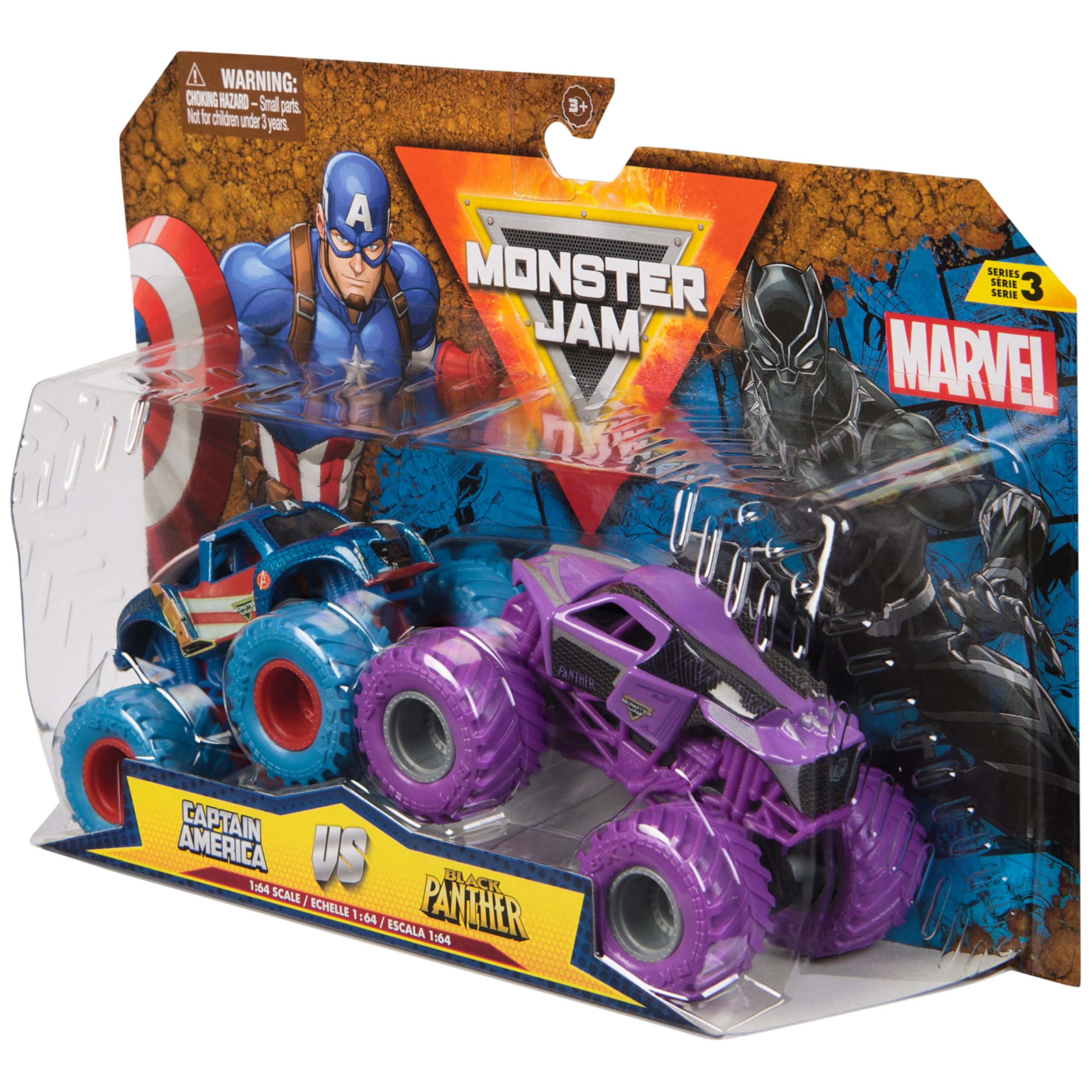 Monster Jam Marvel duo-pack packaging sparks imaginative battles and easy gifting.