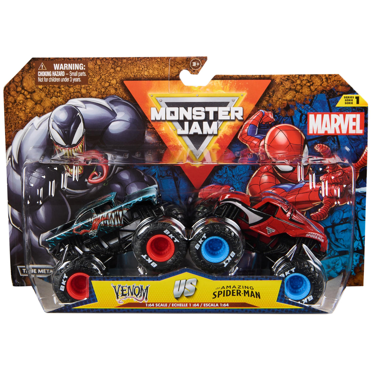 Monster Jam Marvel Spider-Man vs Venom 1:64 die-cast trucks ready for action battles