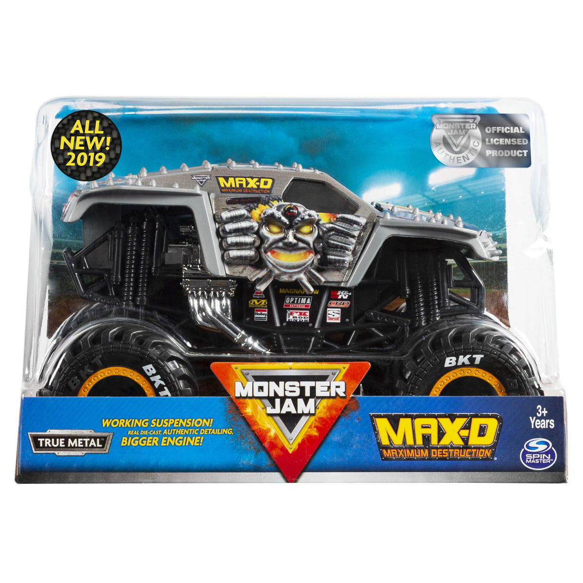 Monster Jam Max D 1:24 scale truck, authentic display piece for collectors.