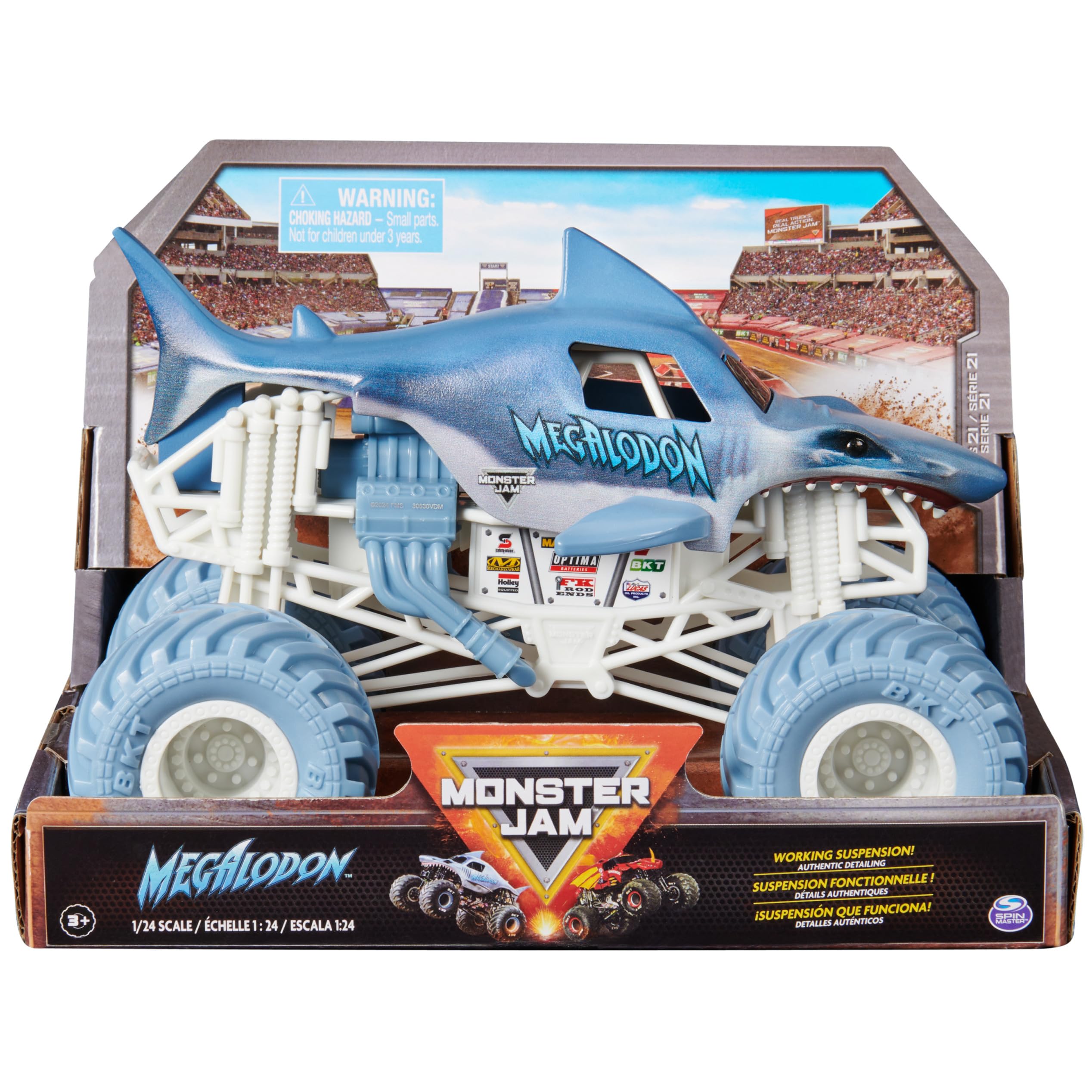 Monster Jam Megalodon 1:24 die-cast truck showcases official details for collectors and young fans.