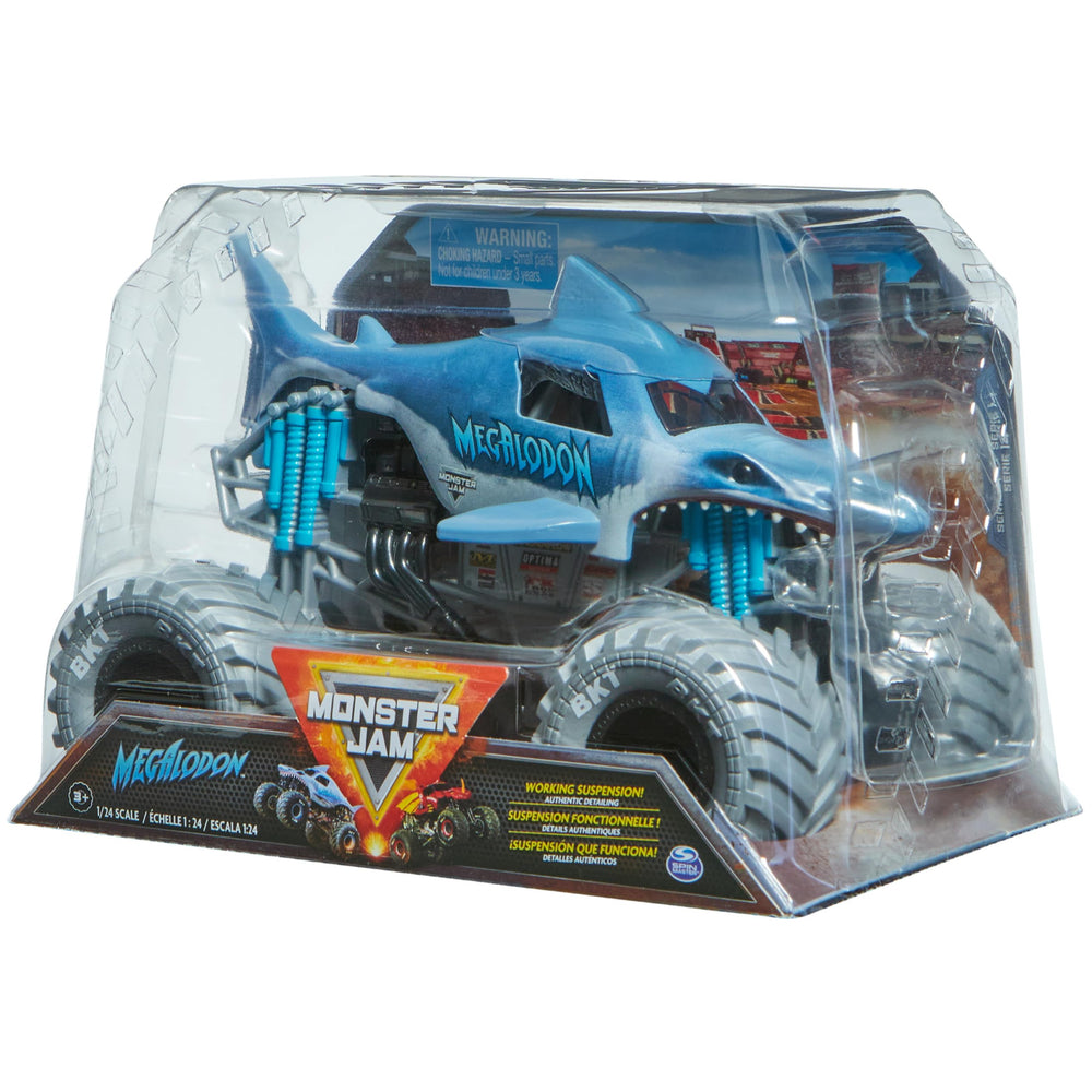 Monster Jam Megalodon 1:24-scale die-cast truck, durable construction for long-lasting play value.