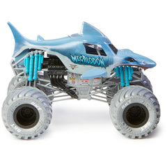 Monster Jam Megalodon 1:24-scale die-cast truck, working suspension for smoother jumps.