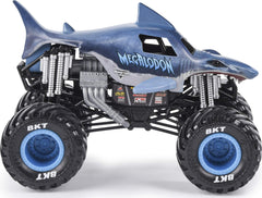 Monster Jam Megalodon 1:24 with working suspension enables impressive jumps during play.