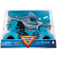 Monster Jam Megalodon 1:24 scale truck front view for display and play.
