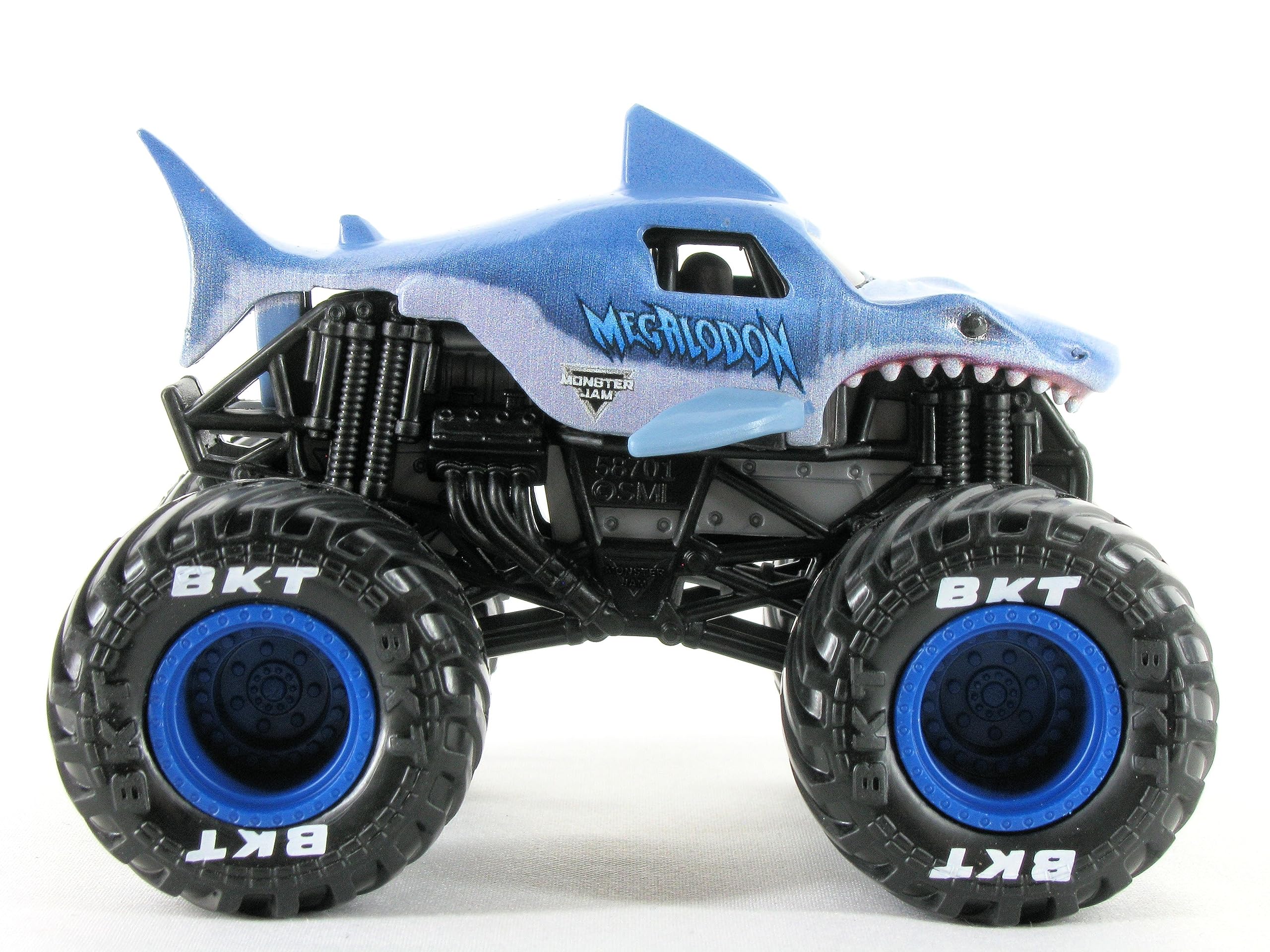 Monster Jam Megalodon 1:64 diecast truck close-up graphics showcase realistic design for collectors.