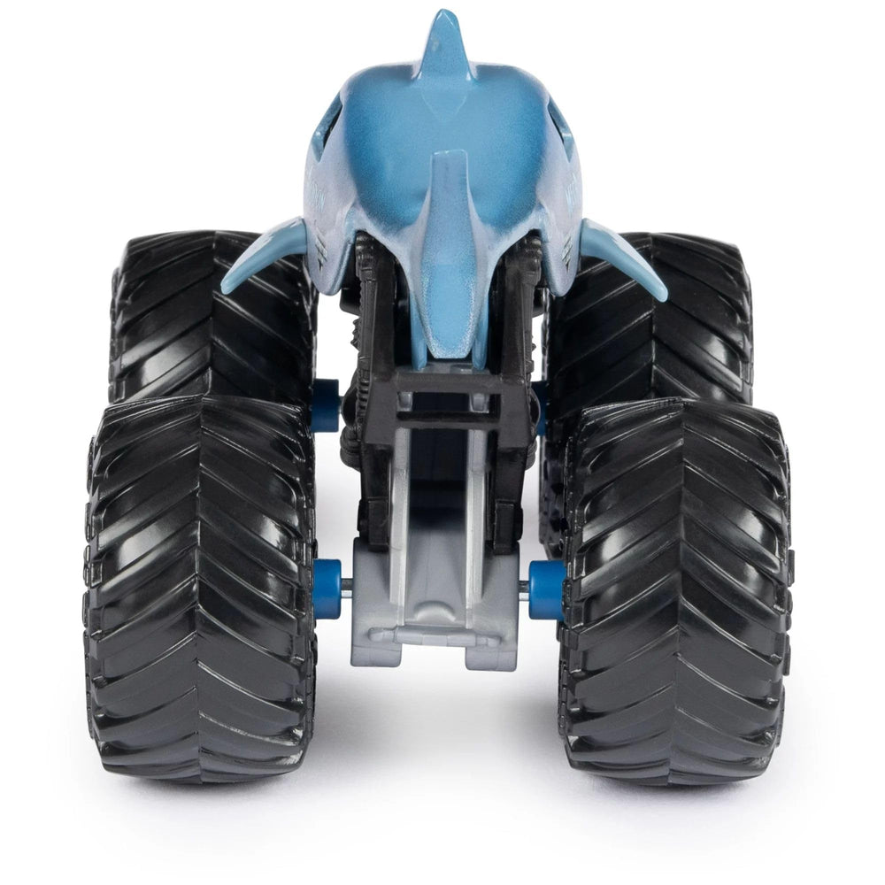 Monster Jam Megalodon 1:64 diecast truck QR posters included for fans and collectors.