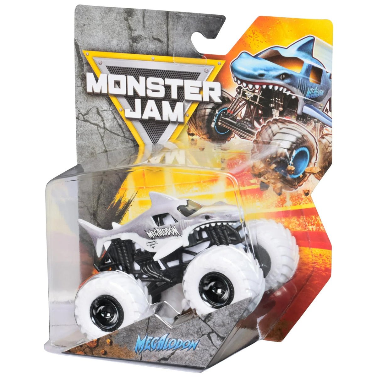 Monster Jam Megalodon Arctic Edition 1:64 gray body for display and action.
