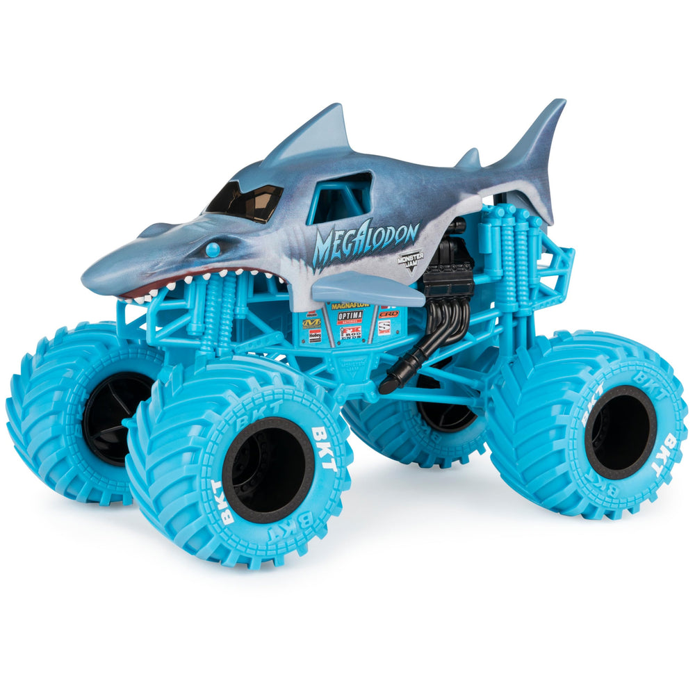 Monster Jam Megalodon graphics detail with authentic branding and bold colors.