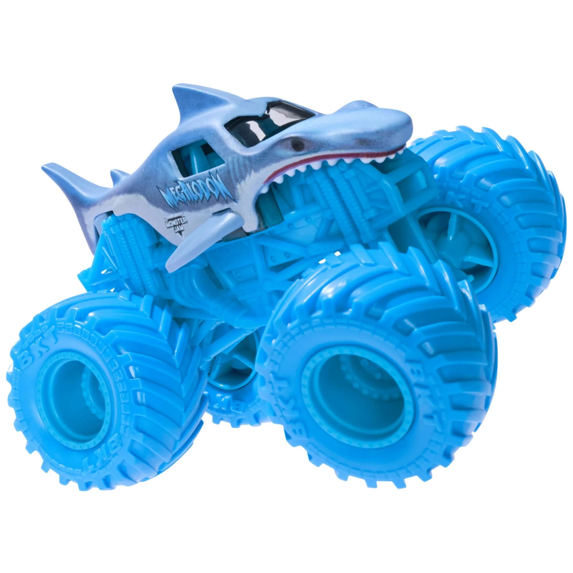 Monster Jam Megalodon Ice Edition 1:64 scale front view with translucent tires