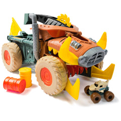 Monster Jam Mini Jams Megalodon truck in action, inspiring imaginative play and tidy-up moments.