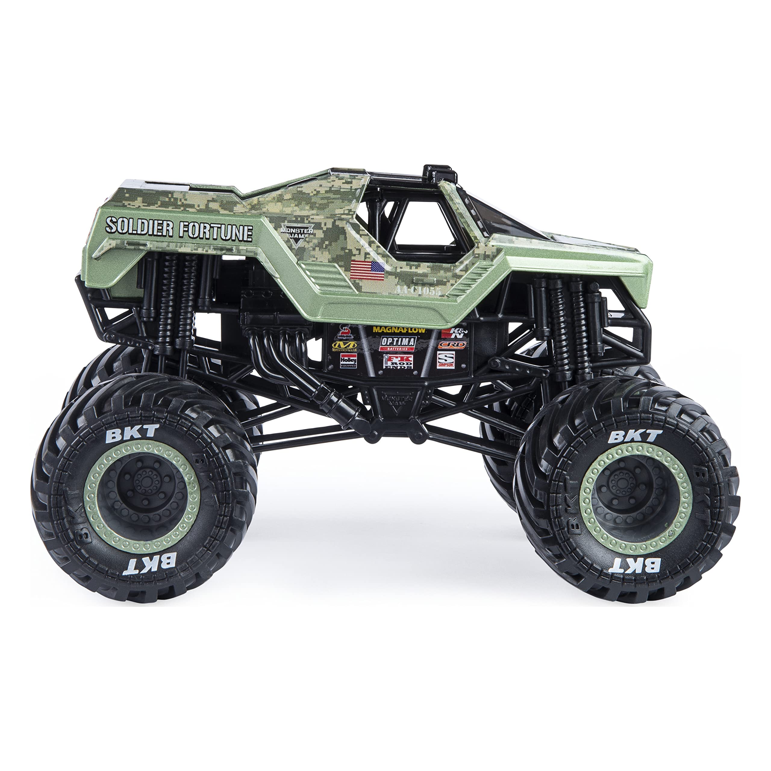 Monster Jam MNJ VHC with official BKT tires for improved traction during jumps.