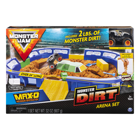 Monster Jam Monster Dirt Arena wide view with four entry gates for immersive racing.
