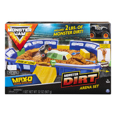 Monster Jam Monster Dirt Arena wide view with four entry gates for immersive racing.