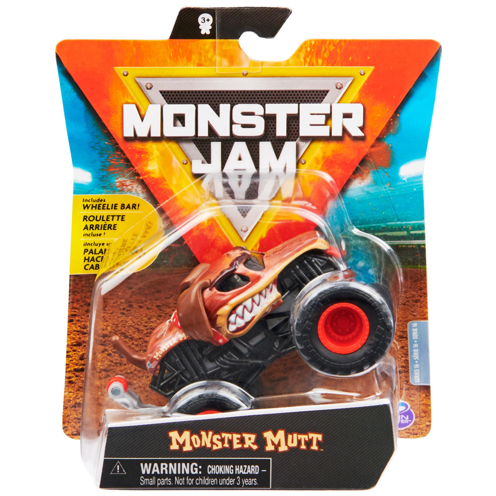 Monster Jam Monster Mutt 1:64 front view with authentic graphics for display
