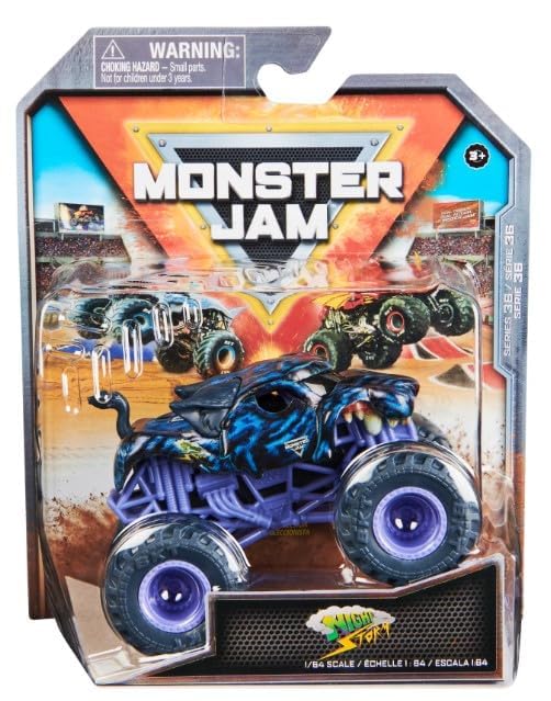 Monster Jam Night Storm Crazy Creatures 1:64 side graphics highlight bold detailing for display.