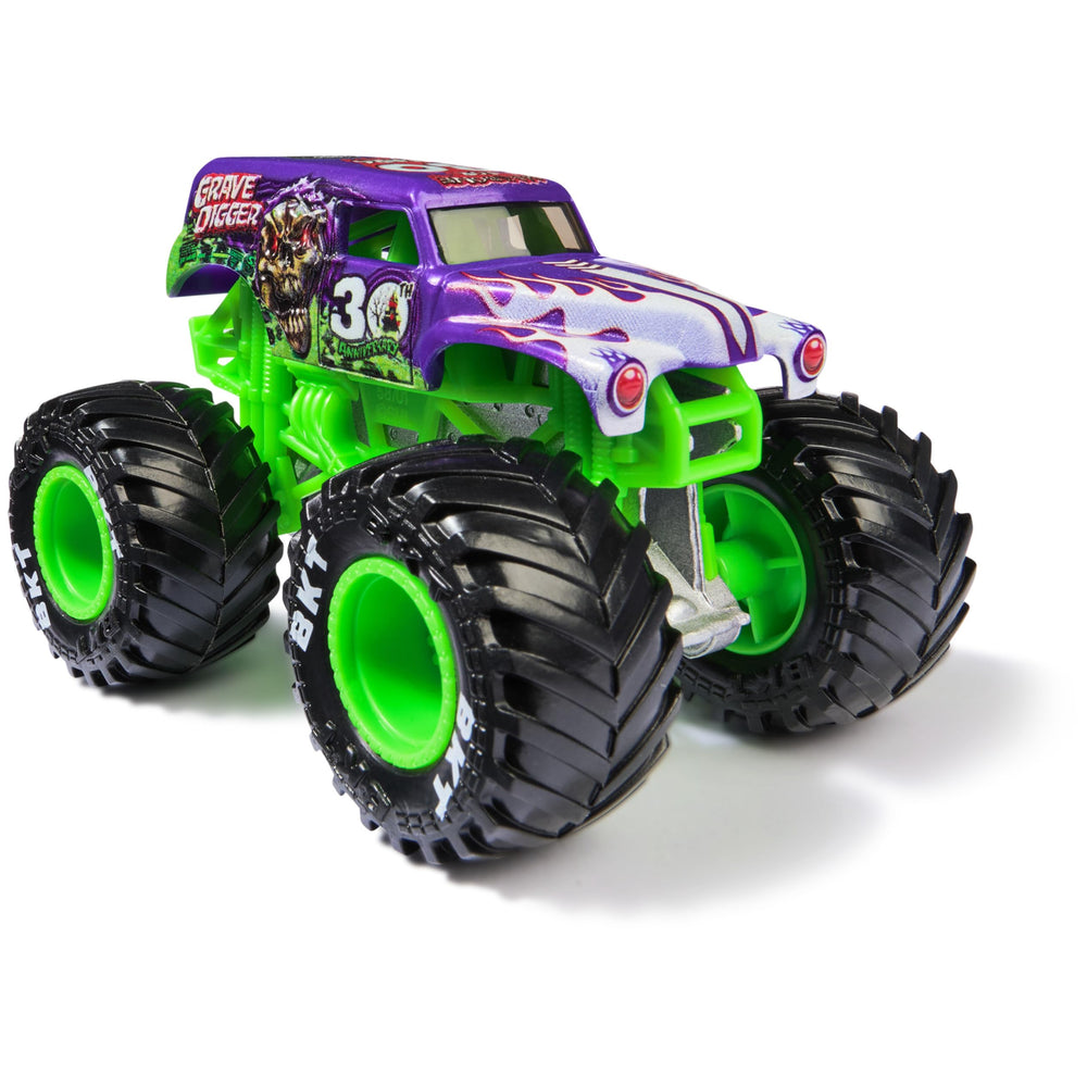 Monster Jam official BKT tire detail enhances realism and grip for imaginative stunt play.